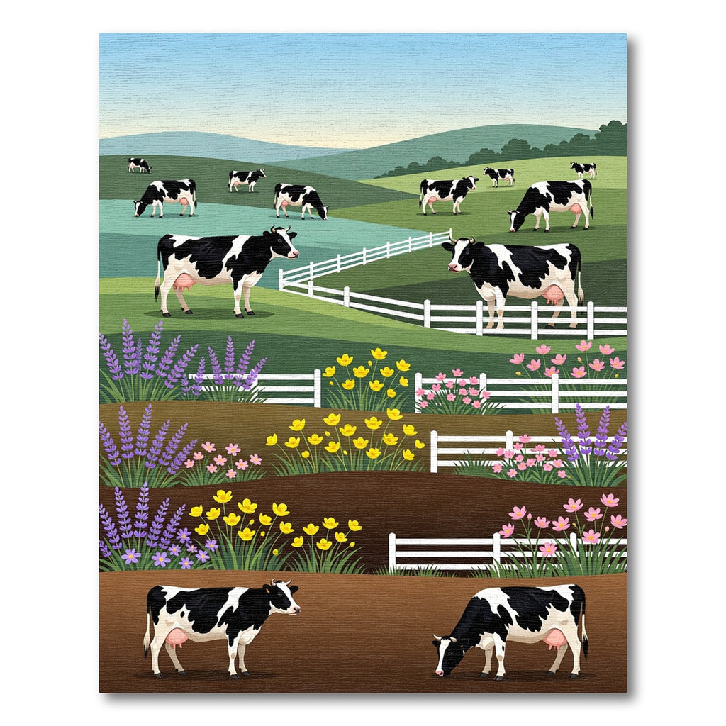 Pastoral Farmhouse Black and White Cows Rug