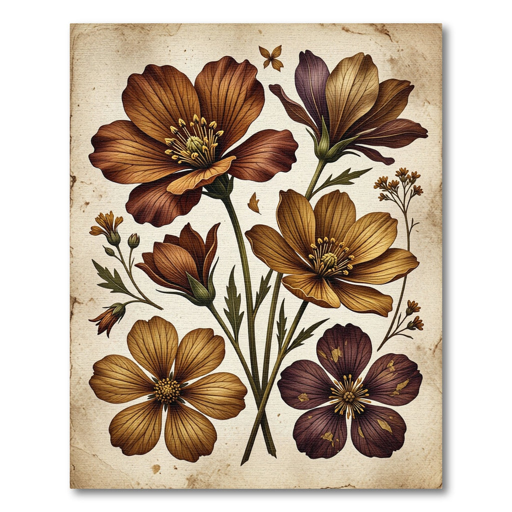 Vintage Sepia Floral Botanical Bouquet Rug