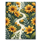 Golden Sunflower Path Botanical Illustration Rug