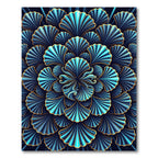 Deep Blue Gold Ginkgo Fan Rug
