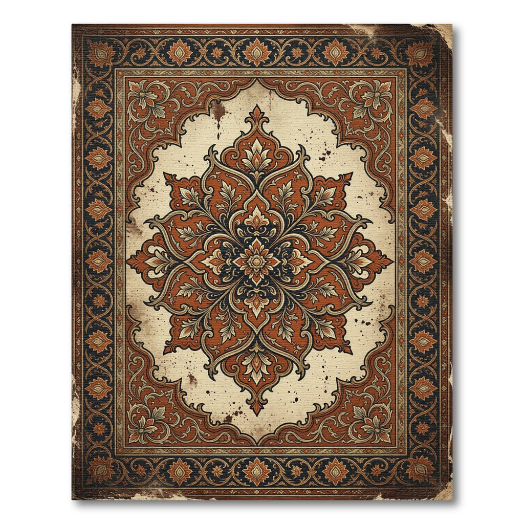 Terracotta Floral Medallion Intricate Frame Rug