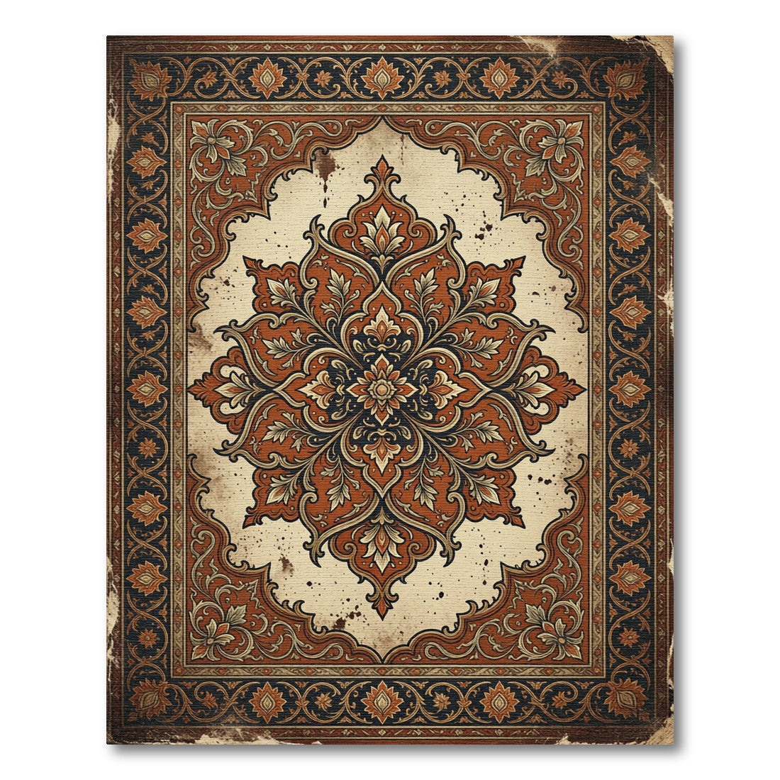 Terracotta Floral Medallion Intricate Frame Rug