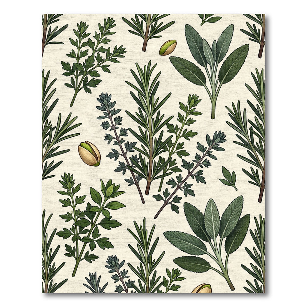 Herbaceous Sage and Rosemary Botanical Art Rug
