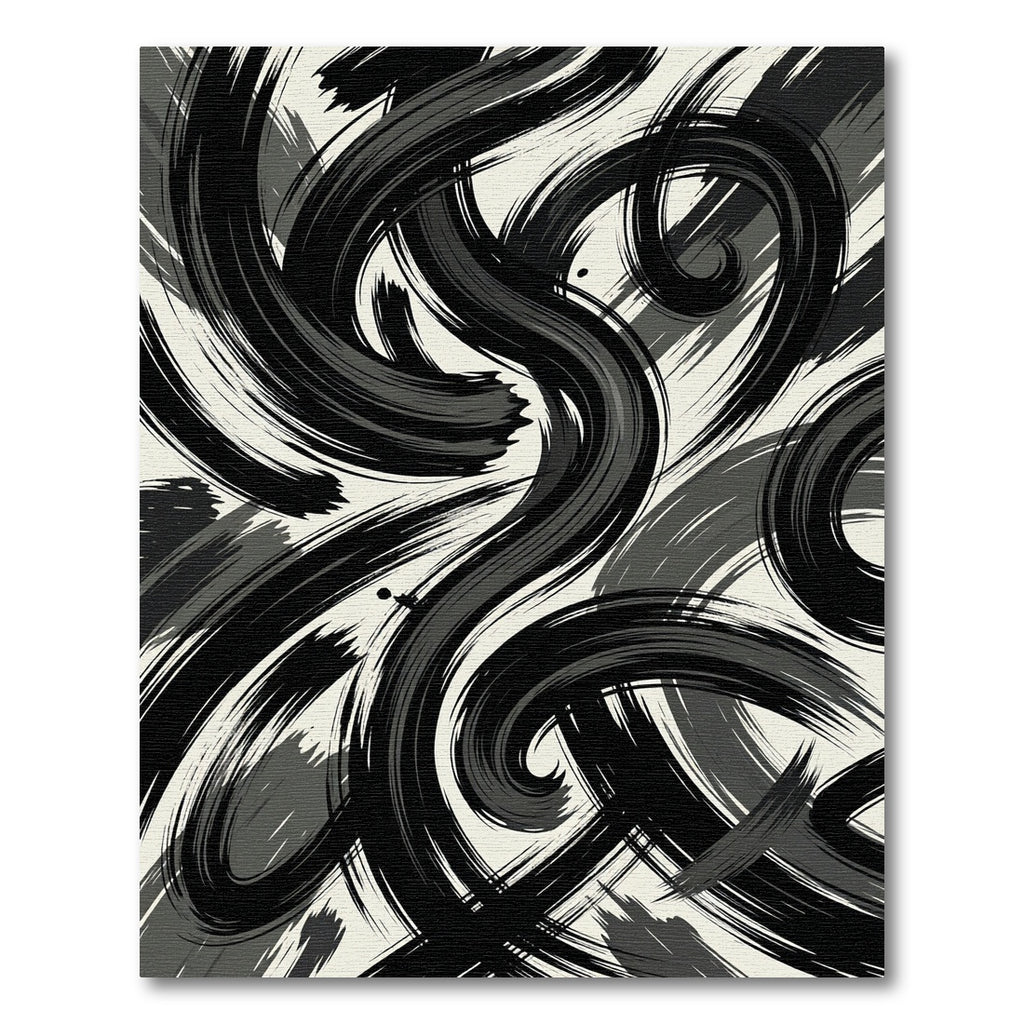 Abstract Monochromatic Ink Brush Swirls Rug