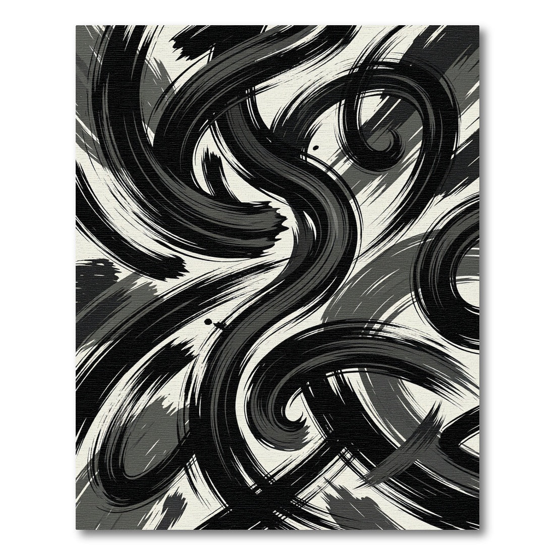 Abstract Monochromatic Ink Brush Swirls Rug