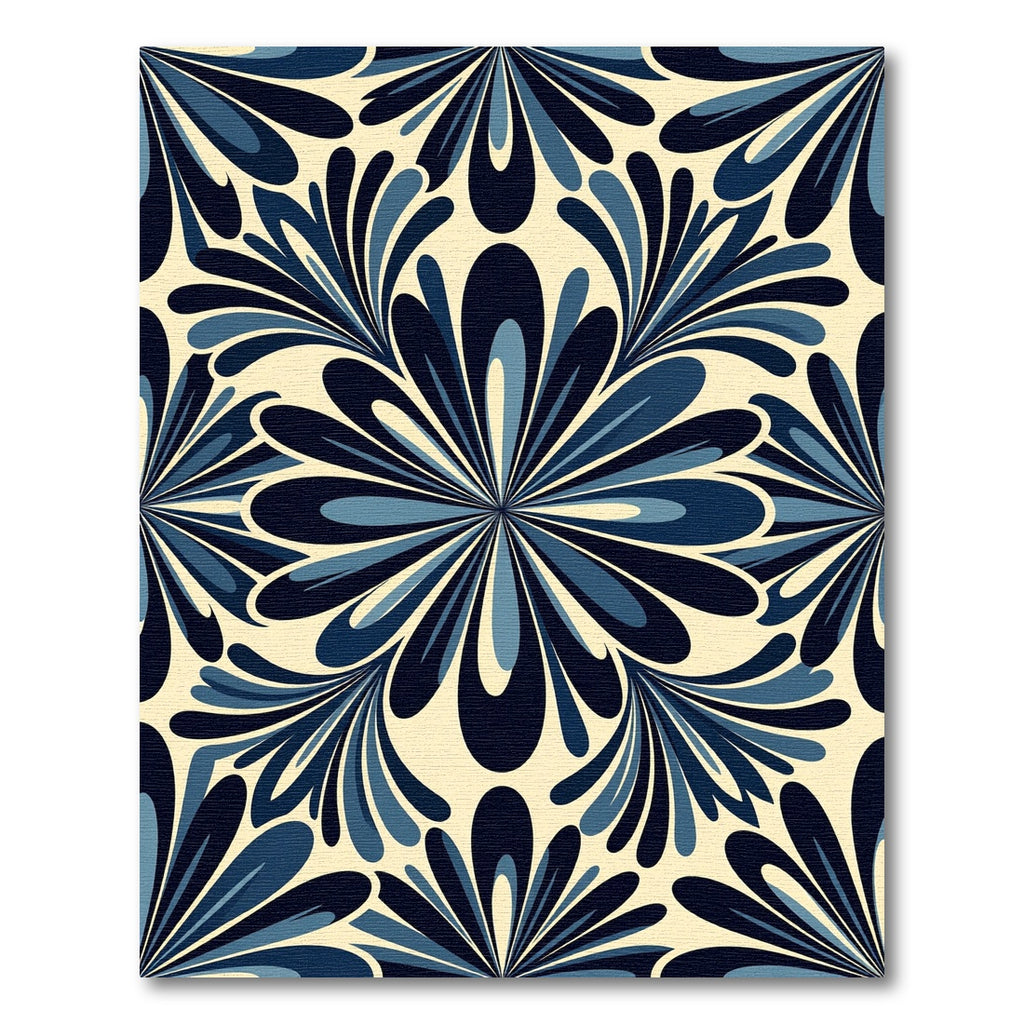 Navy Blue Floral Art Nouveau Tile Rug
