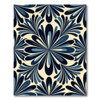 Navy Blue Floral Art Nouveau Tile Rug