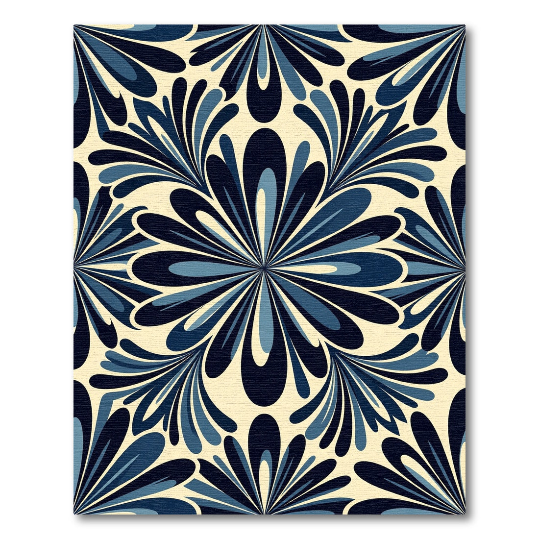 Navy Blue Floral Art Nouveau Tile Rug