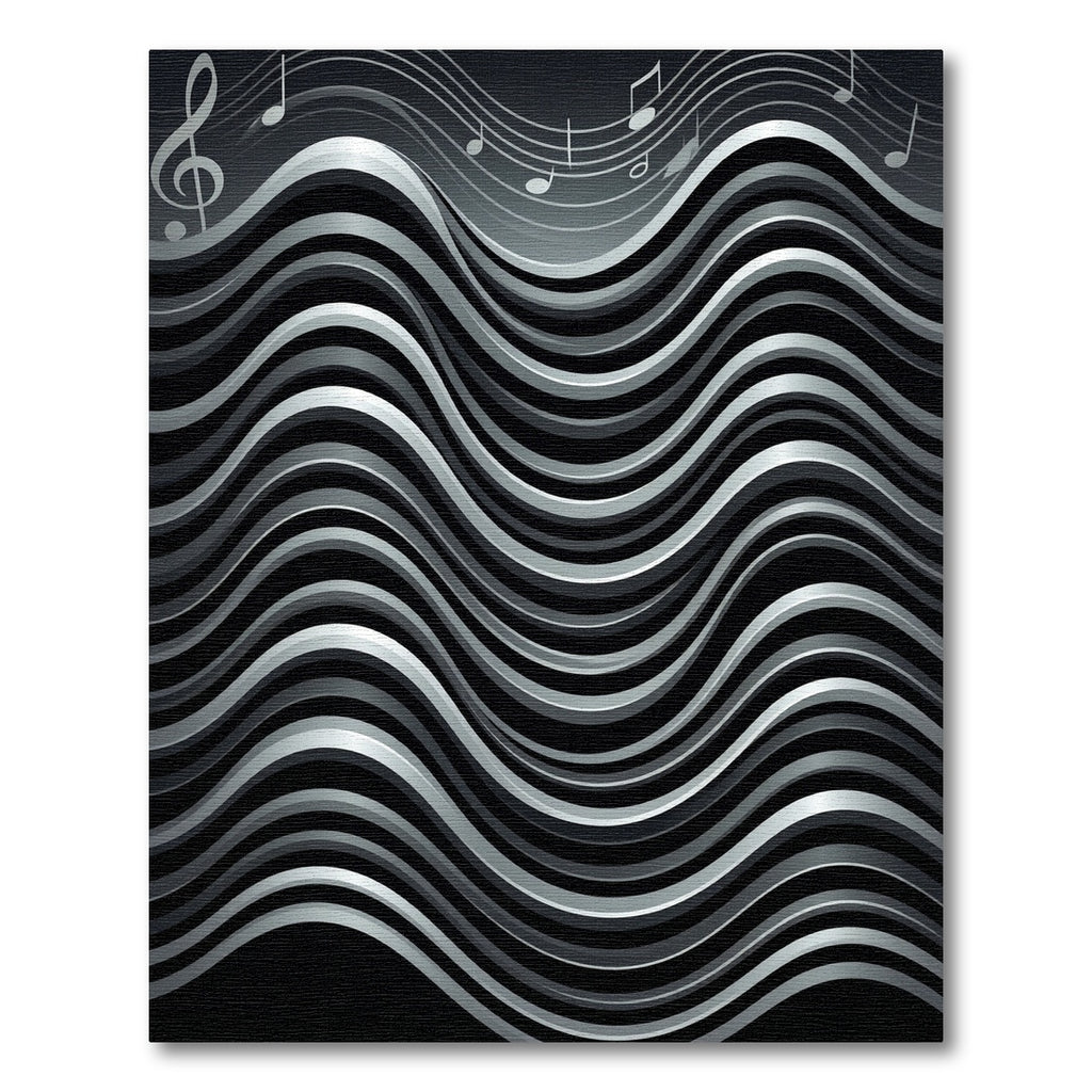 Silver Black Wave Musical Notes Rug