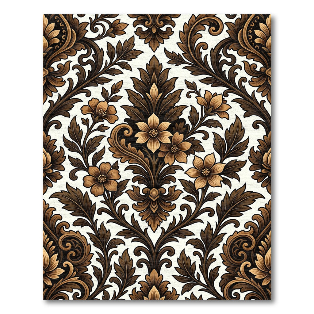 Rich Brown Floral Damask Vines Rug