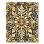 Golden Floral Acanthus Leaf Medallion Rug