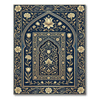 Ornate Gold Floral Midnight Blue Arch Rug