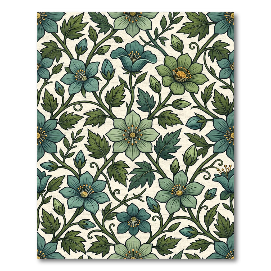 Elegant Sage and Teal Floral Vine Rug