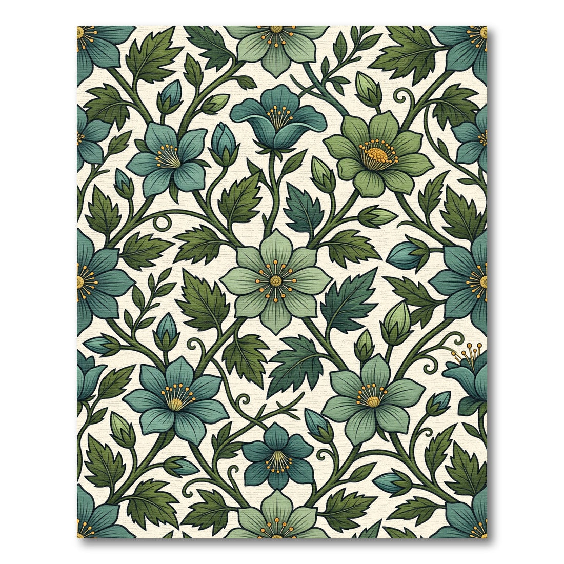 Elegant Sage and Teal Floral Vine Rug