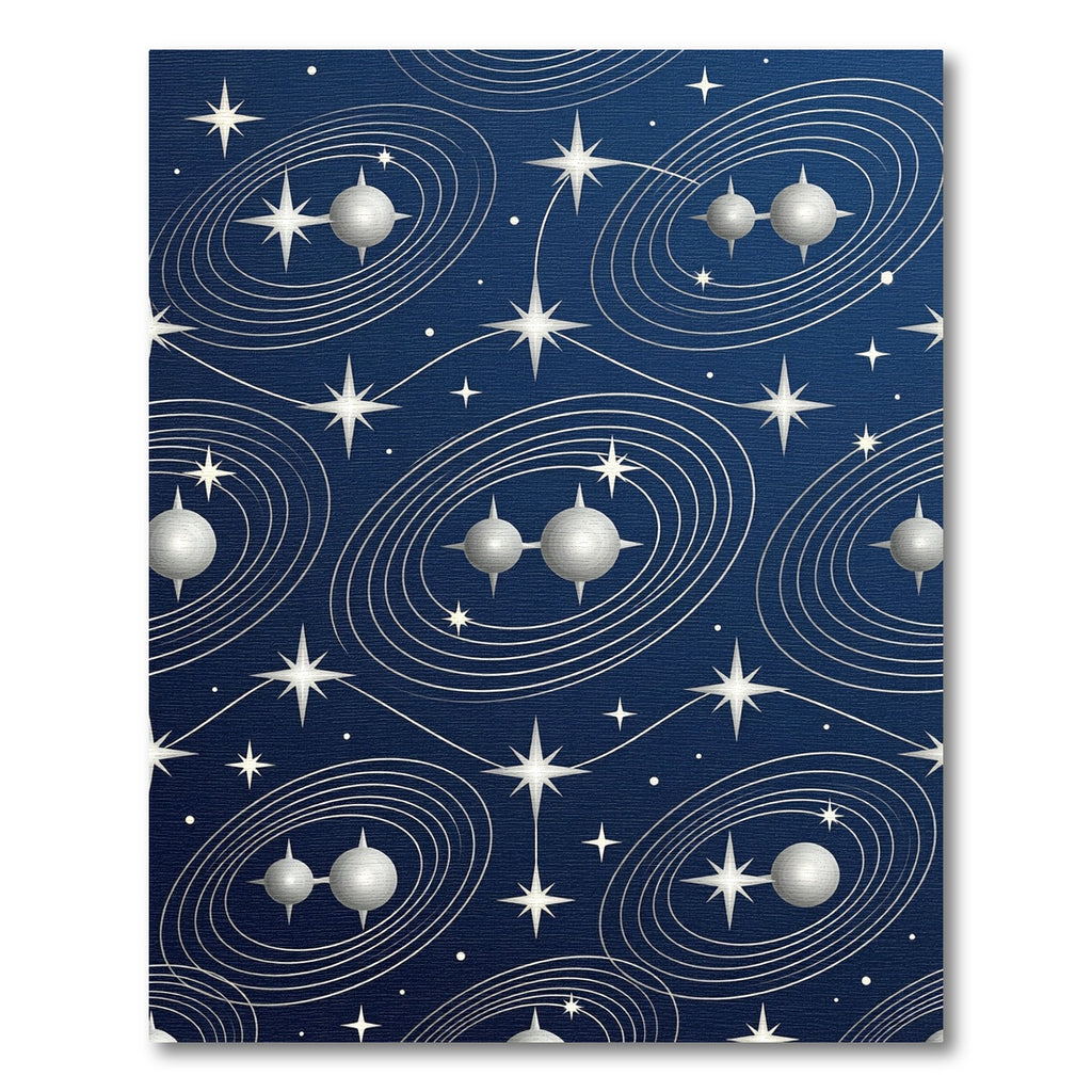 Celestial Silver Orbits Midnight Blue Rug