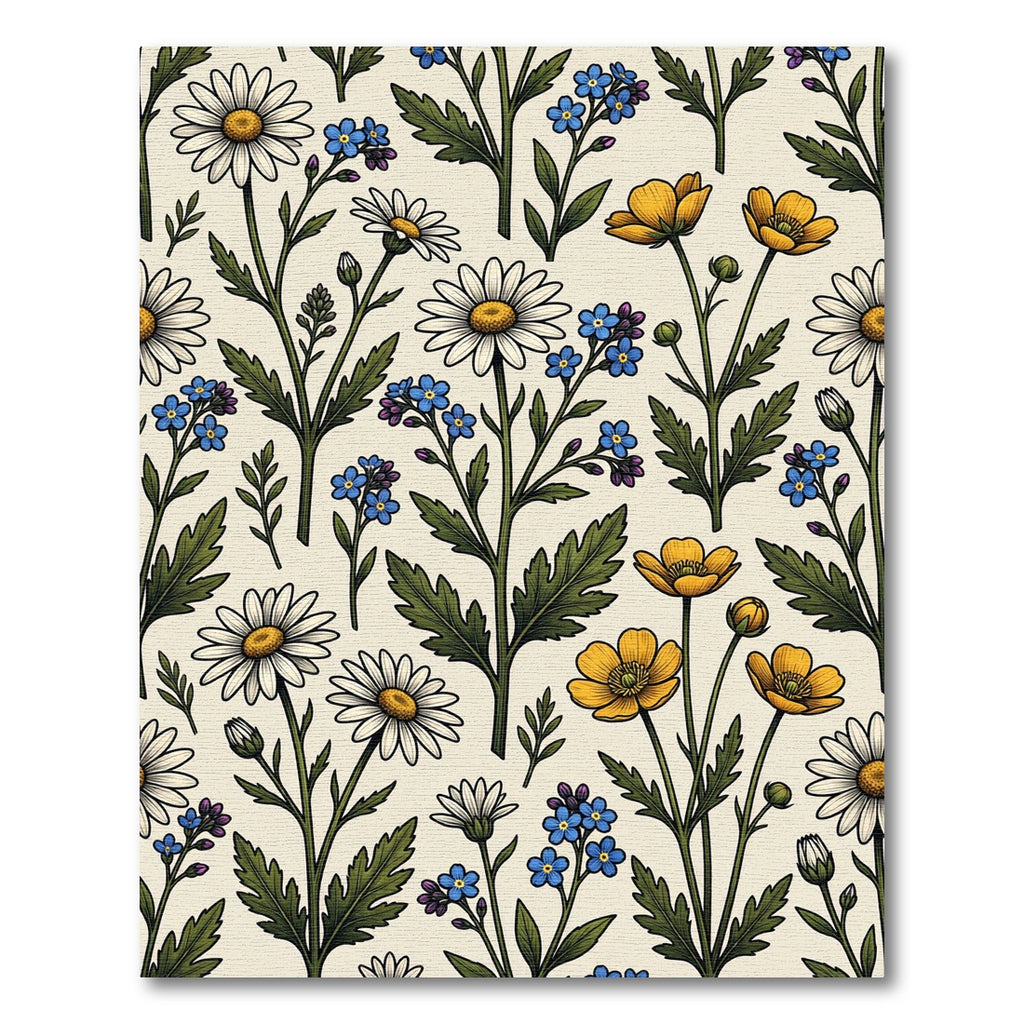 White Blue Yellow Floral Garden Arrangement Rug