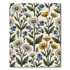 White Blue Yellow Floral Garden Arrangement Rug
