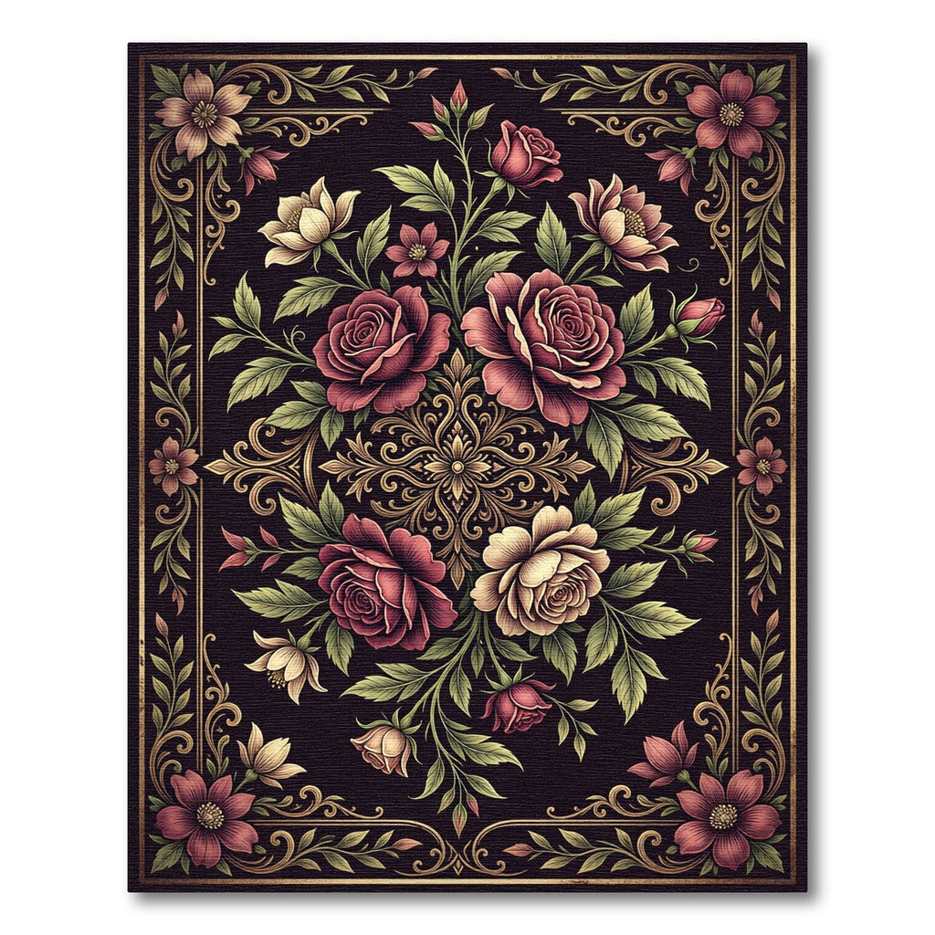 Elegant Dark Floral Bloom Medallion Rug