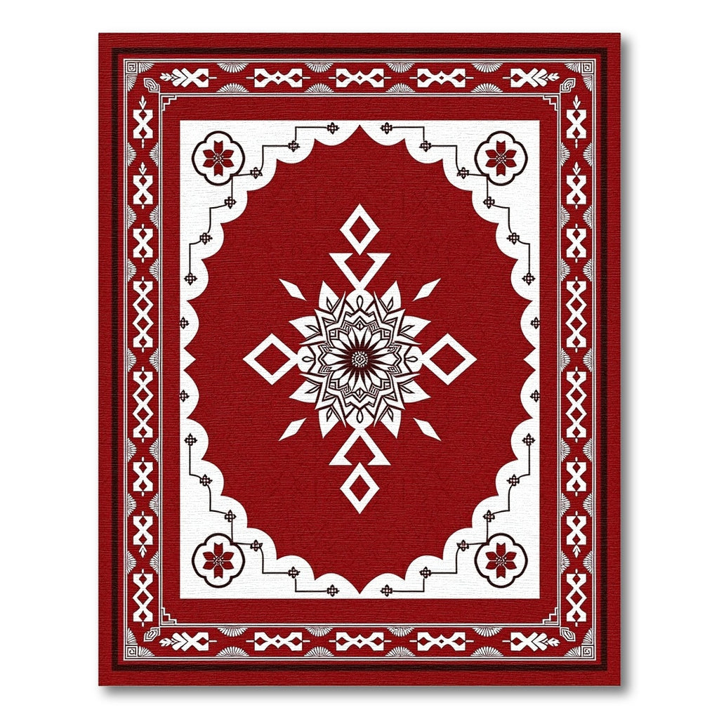 Crimson Red Floral Medallion Border Rug