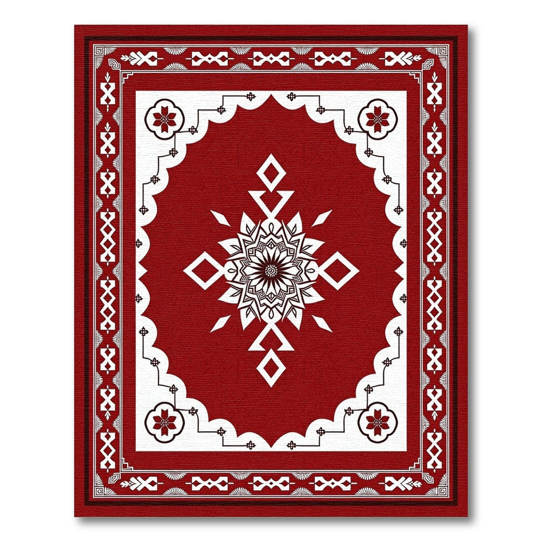 Crimson Red Floral Medallion Border Rug