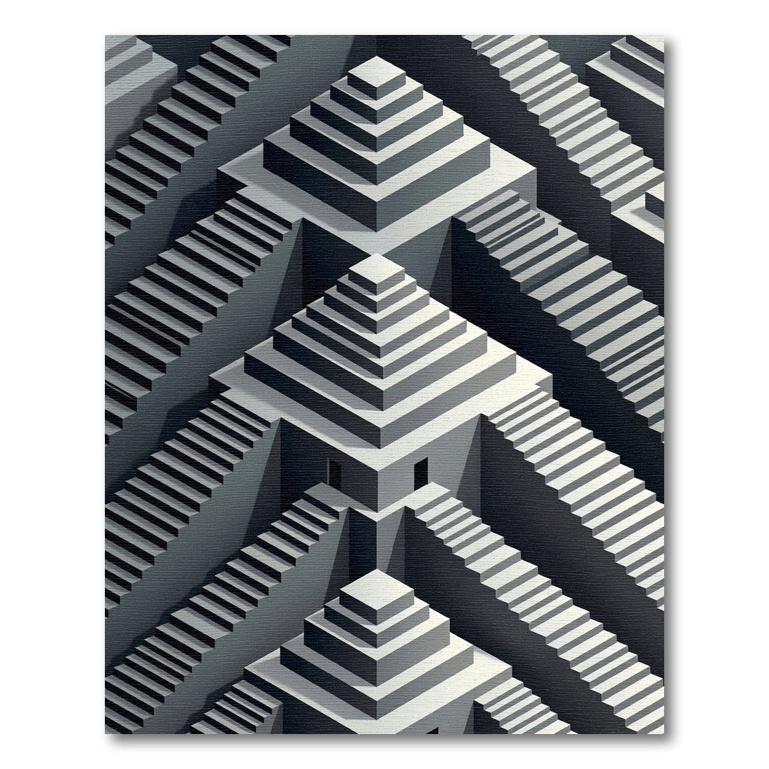 Monochromatic Escher Style Staircase Maze Rug