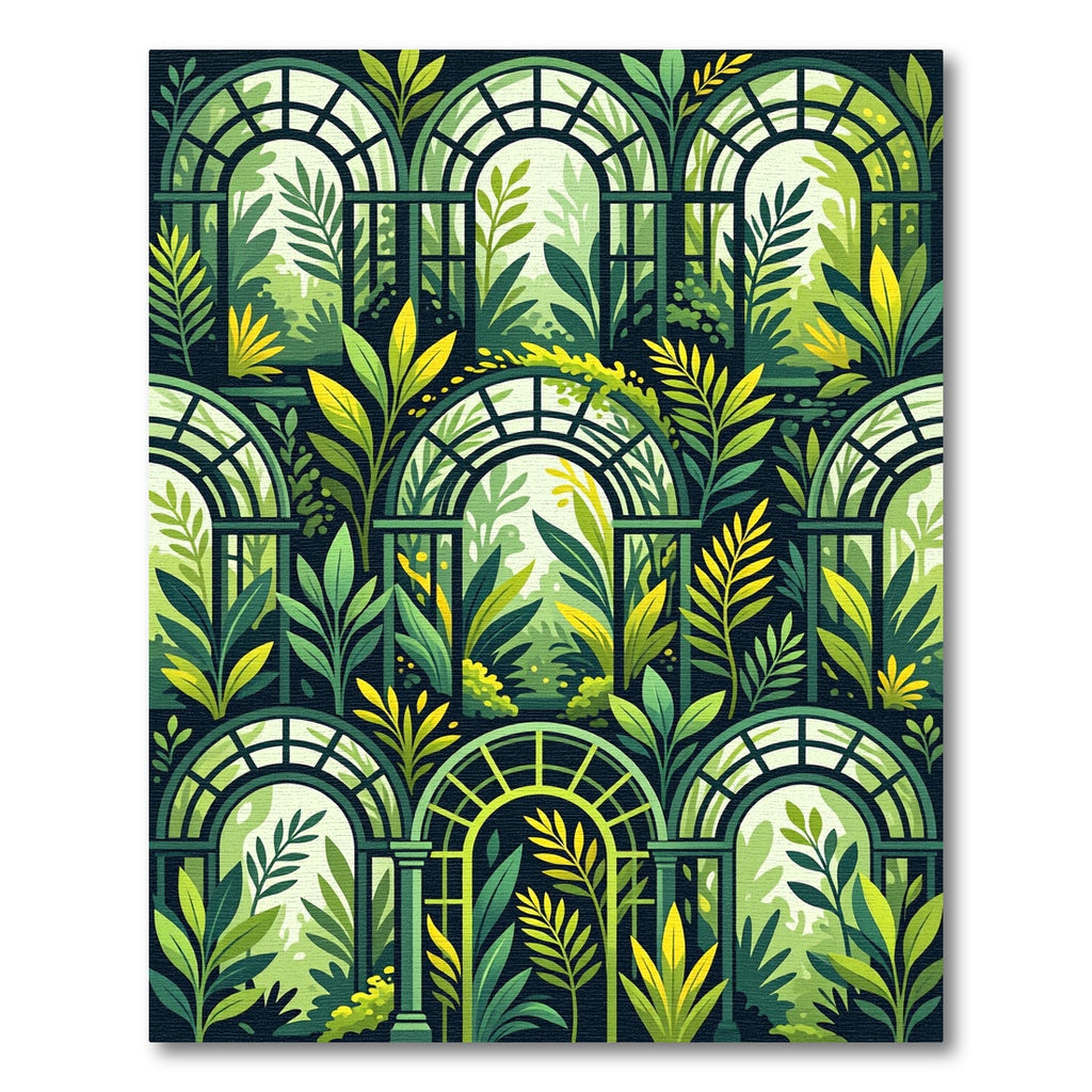 Lush Emerald Greenhouse Foliage Arch Rug