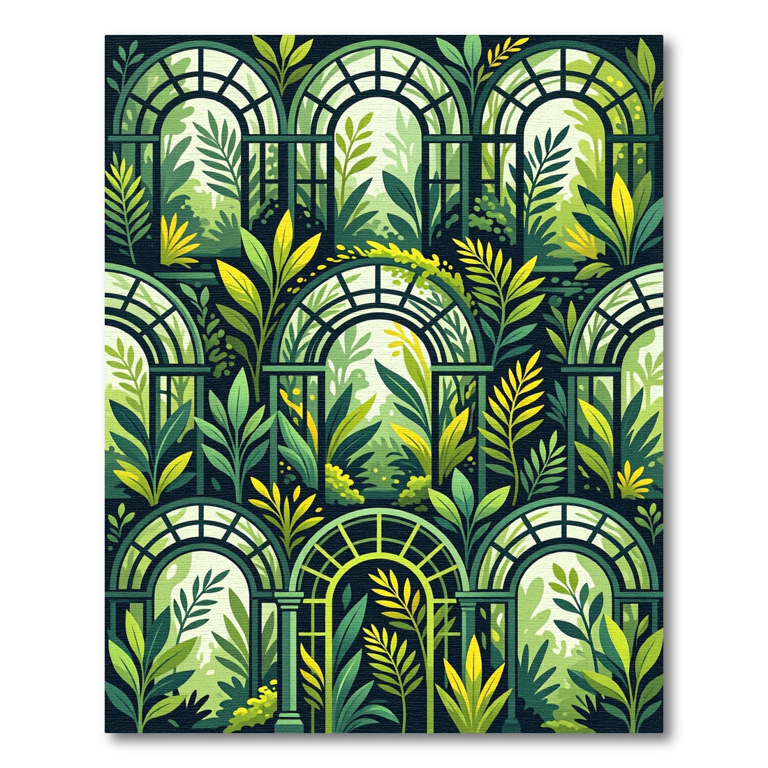 Lush Emerald Greenhouse Foliage Arch Rug