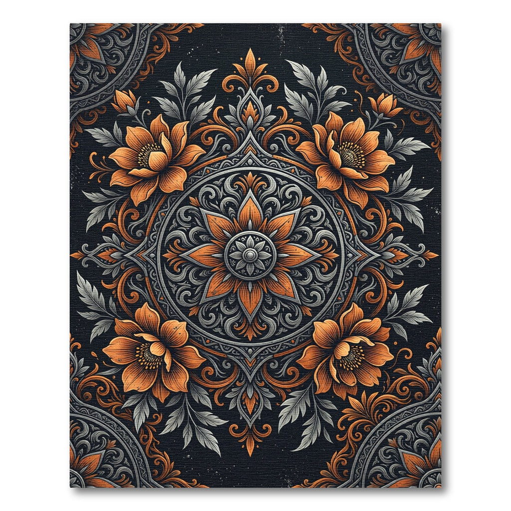 Elegant Burnt Orange Floral Medallion Rug
