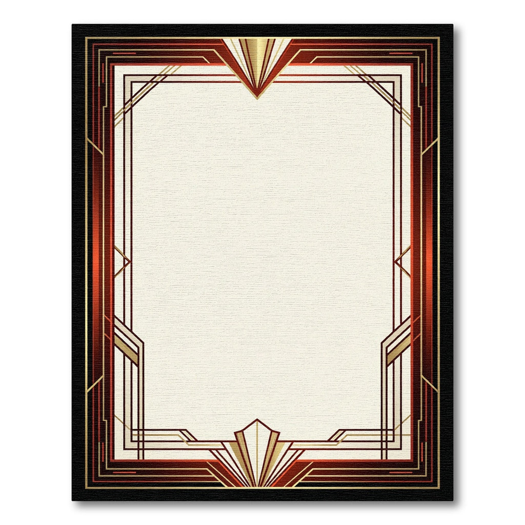 Crimson Gold Geometric Art Deco Frame Rug