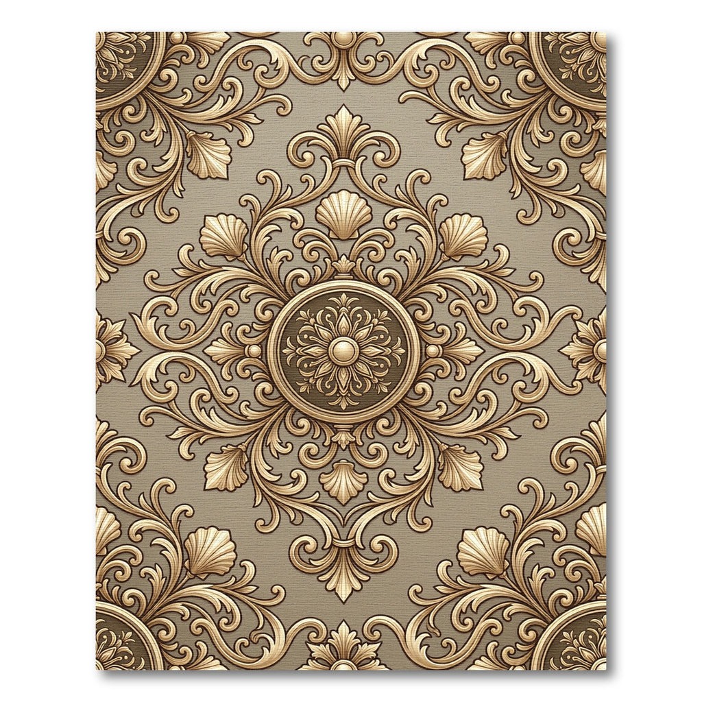 Ornate Gold Scrollwork Medallion Rug
