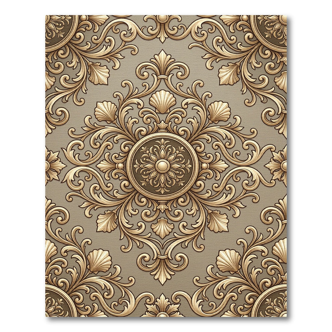 Ornate Gold Scrollwork Medallion Rug