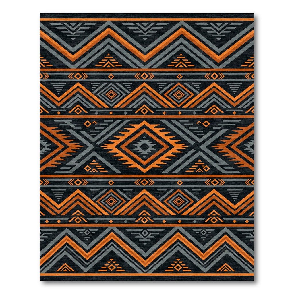 Bold Orange and Charcoal Geometric Tribal Rug