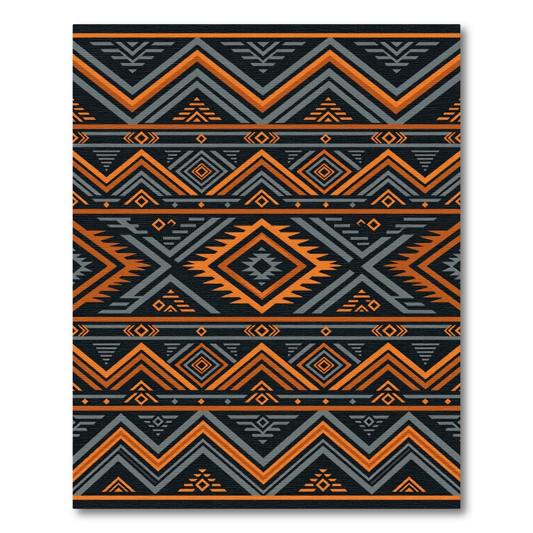 Bold Orange and Charcoal Geometric Tribal Rug