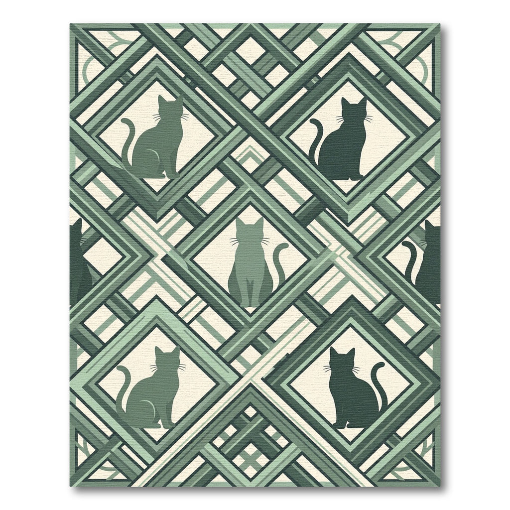 Sage Green Geometric Feline Lattice Rug
