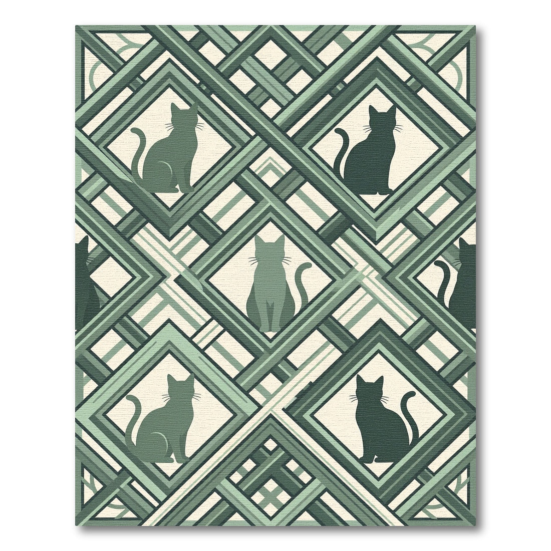 Sage Green Geometric Feline Lattice Rug
