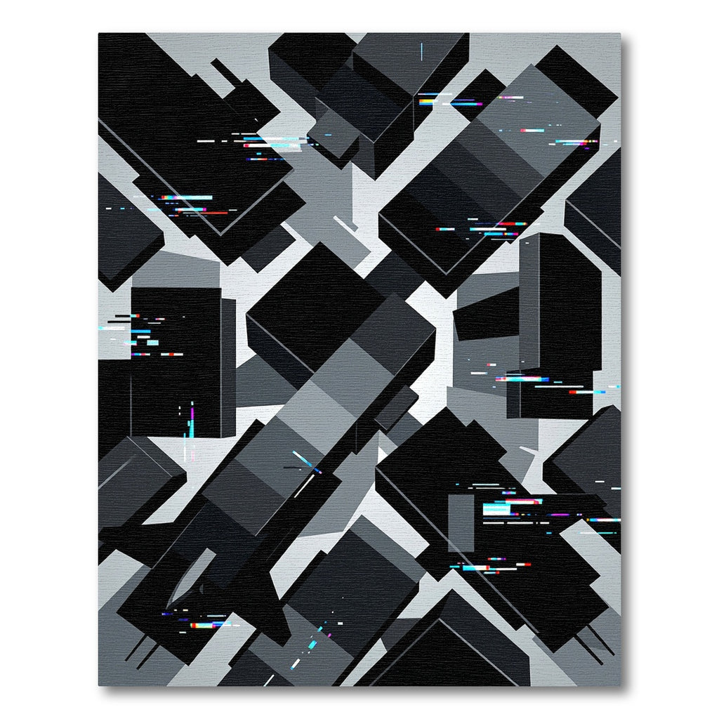 Monochrome Glitch Geometric Abstract Blocks Rug