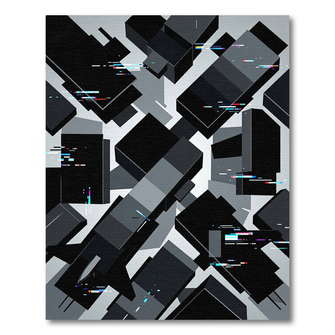 Monochrome Glitch Geometric Abstract Blocks Rug