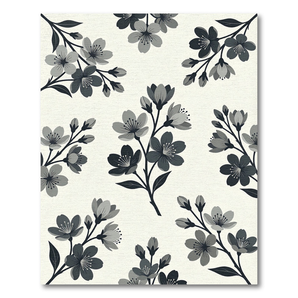 Elegant Monochrome Cherry Blossom Botanical Rug