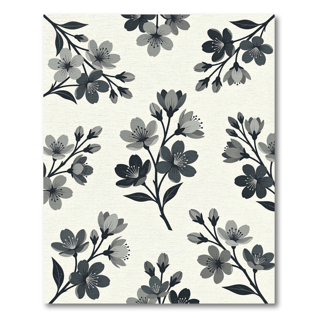 Elegant Monochrome Cherry Blossom Botanical Rug