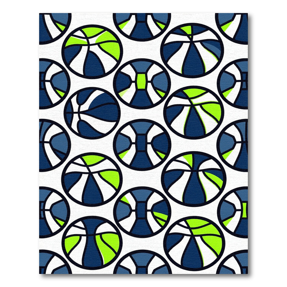 Modern Blue and Lime Geometric Basketball Rug