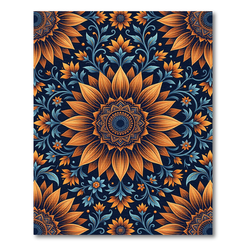 Orange Blue Sunflower Mandala Bloom Rug