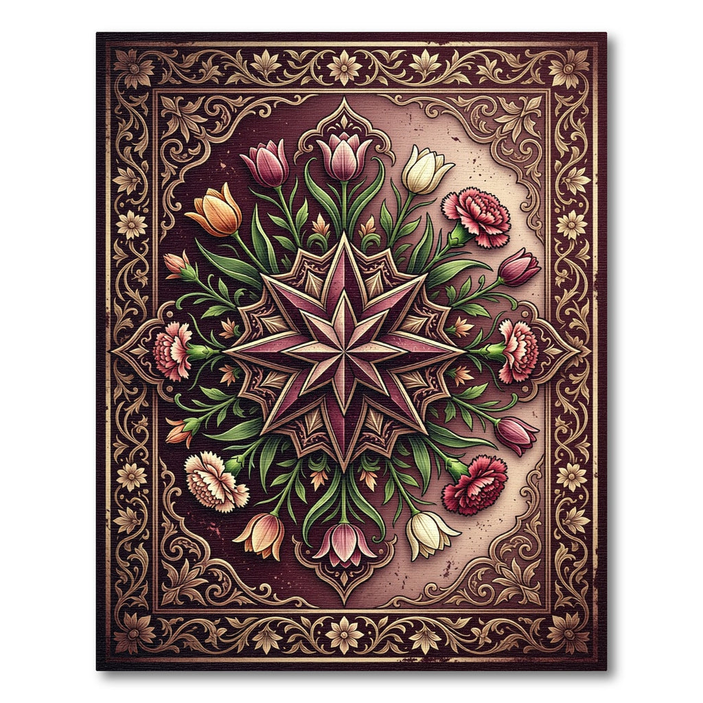 Elegant Plum Star Floral Medallion Rug