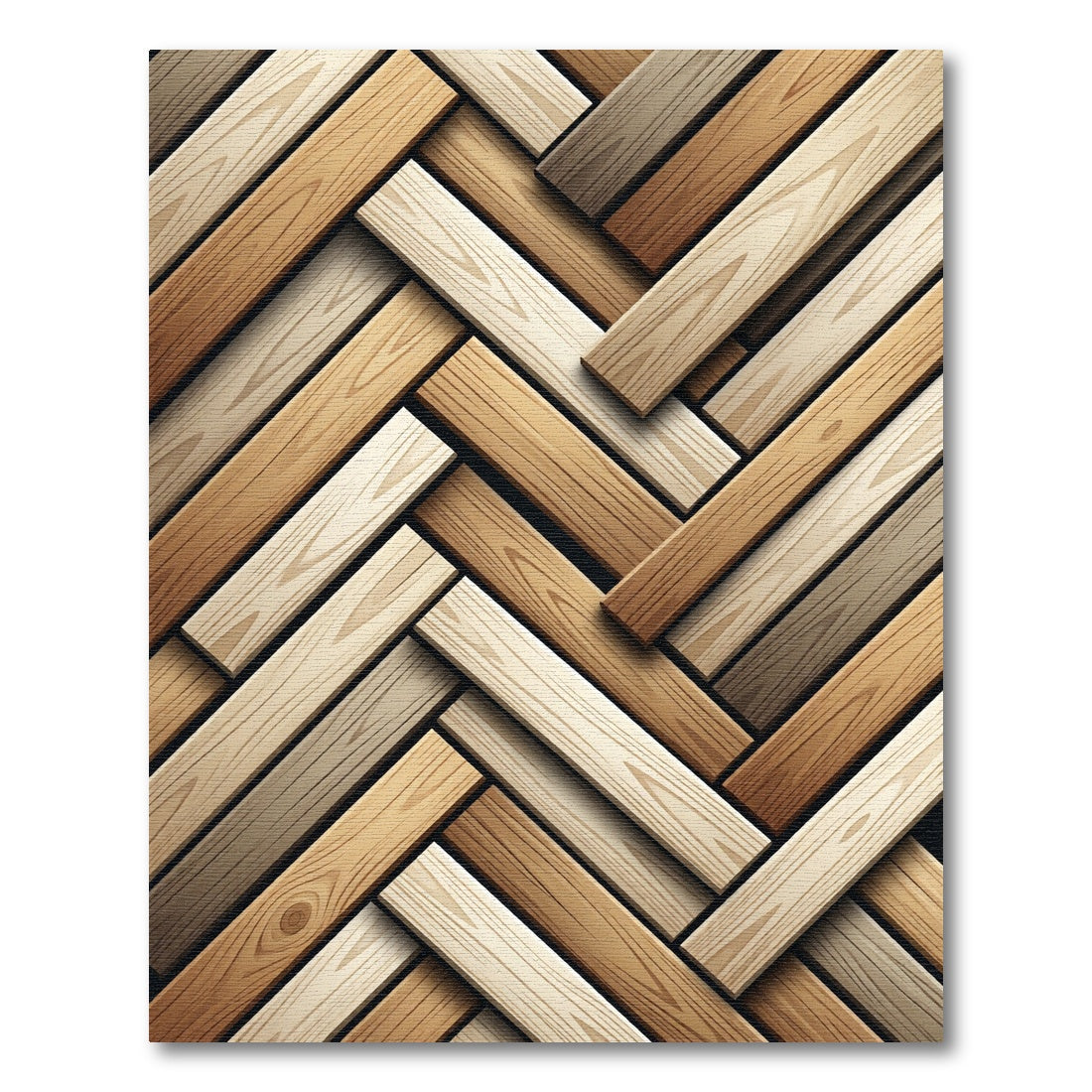 Neutral Wood Grain Herringbone Plank Rug