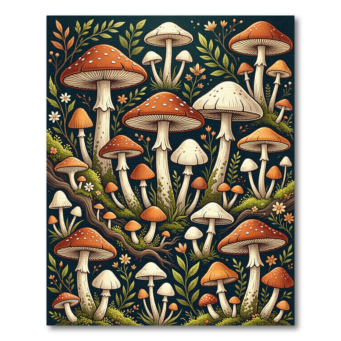 Whimsical Forest Mushroom Botanical Illustration Rug