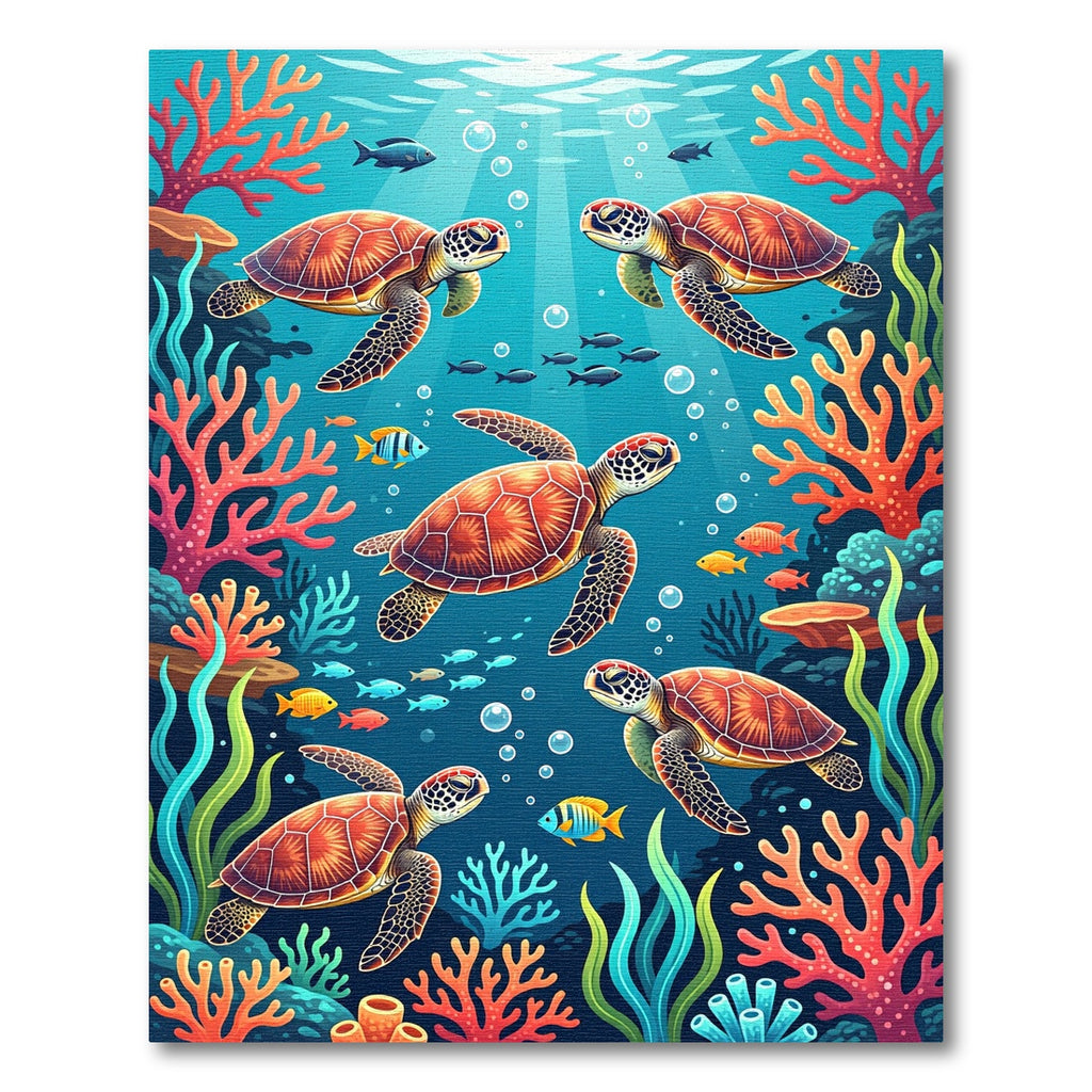 Vibrant Underwater Sea Turtle Coral Reef Rug