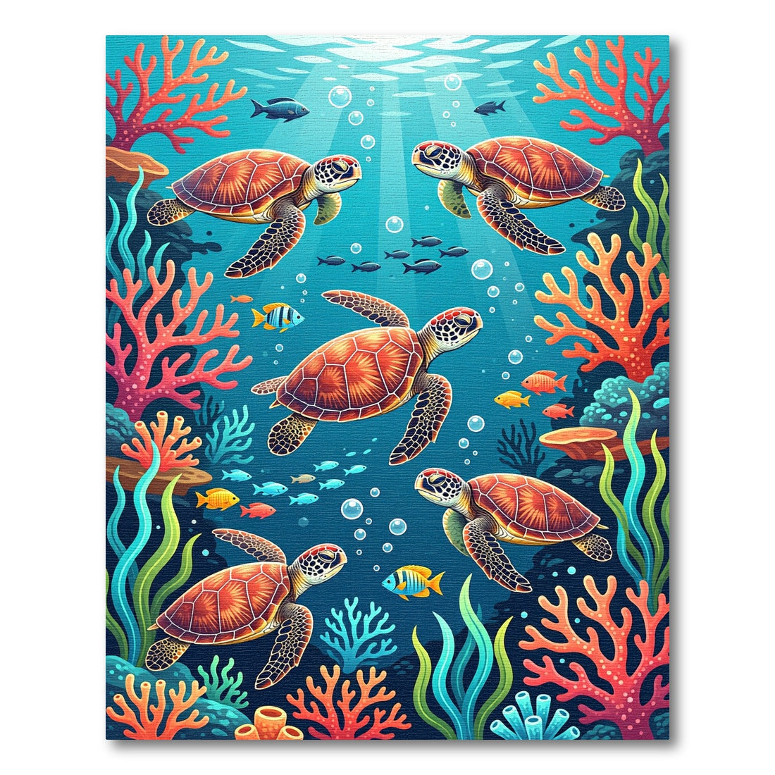 Vibrant Underwater Sea Turtle Coral Reef Rug
