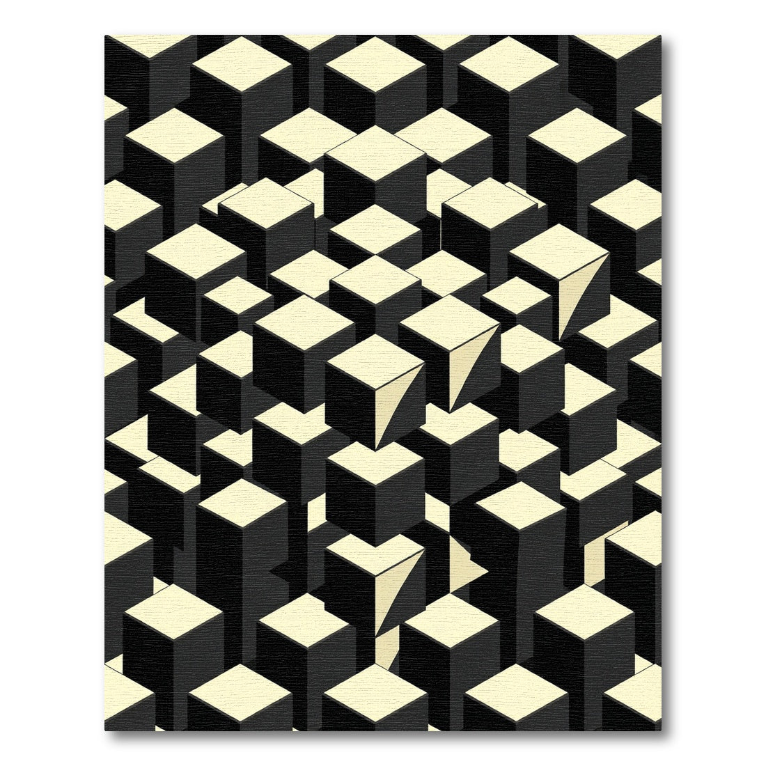Monochrome Geometric Three Dimensional Isometric Cube Rug