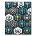Golden Trophy Soccer Hexagon Teal Art Rug