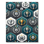 Golden Trophy Soccer Hexagon Teal Art Rug