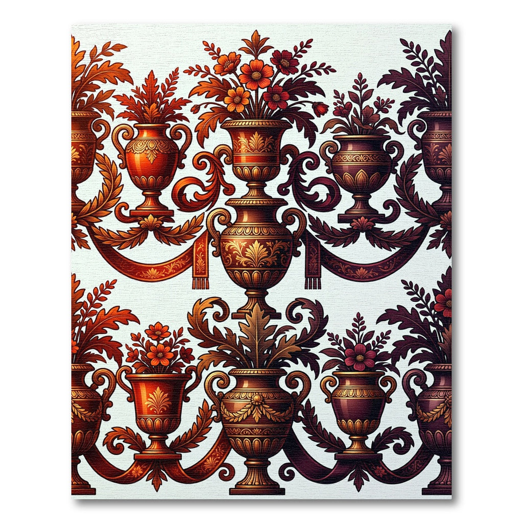 Ornate Burgundy Floral Urn Garland Rug